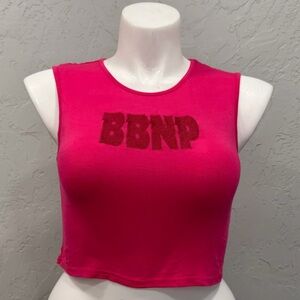Barbells & Pizza Pink Crop Tank Top Womens XL Fitness Gym Athleisure Graphic
